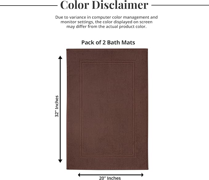 Tens Towels Pack of 2 Bath Mats 100% Cotton, 20 x 32 Inches, Super Absorbent, Hotel Quality Premium Floor Towels, Luxurious, Soft & Quick Dry, Not a Bathroom Rug (Brown)
