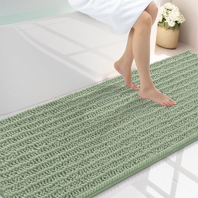 Smiry Bathroom Rugs Mat 70x24, Extra Soft Absorbent Chenille Bath Rugs, Non Slip Rubber Backing Machine Washable Quick Dry Bath Mats for Bathroom Floor, Tub, Shower, Home Decor Accessories, Sage Green