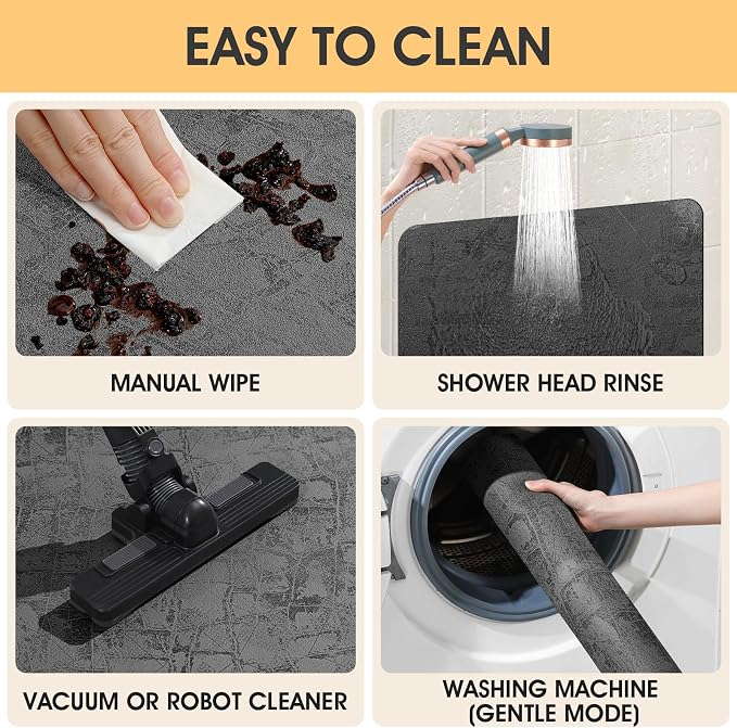 ACCUMTEK Non Slip Bath Mat, Thin Bathroom Rugs Fit Under Door, Quick Dry Bath Mats, Machine Washable Bath Rugs for Bathroom, Bathtub & Kitchen, Charcoal Gray/Checkered/32 x20