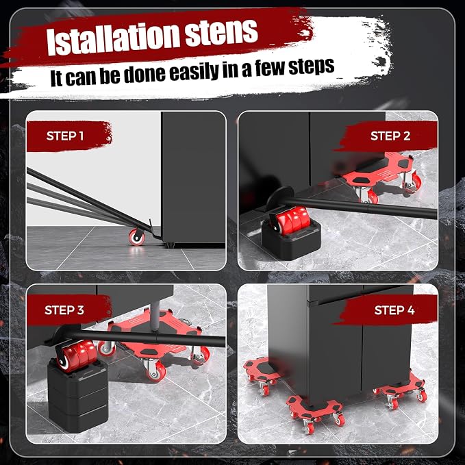 Upgraded Furniture Dolly Movers 5 Wheel Heavy Duty 2000LBS Capacity Carbon Steel Panel 360° Rotating Casters Furniture Slider for Sofa Refrigerator Piano (Red, 6in)
