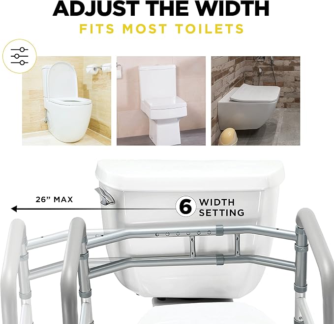 Medical king Toilet Safety Rail - Adjustable Detachable Toilet Safety Frame with Handles Heavy-Duty Toilet Safety Rails Stand Alone - Toilet Safety Rails for Elderly, Handicapped - Fits Most Toilets