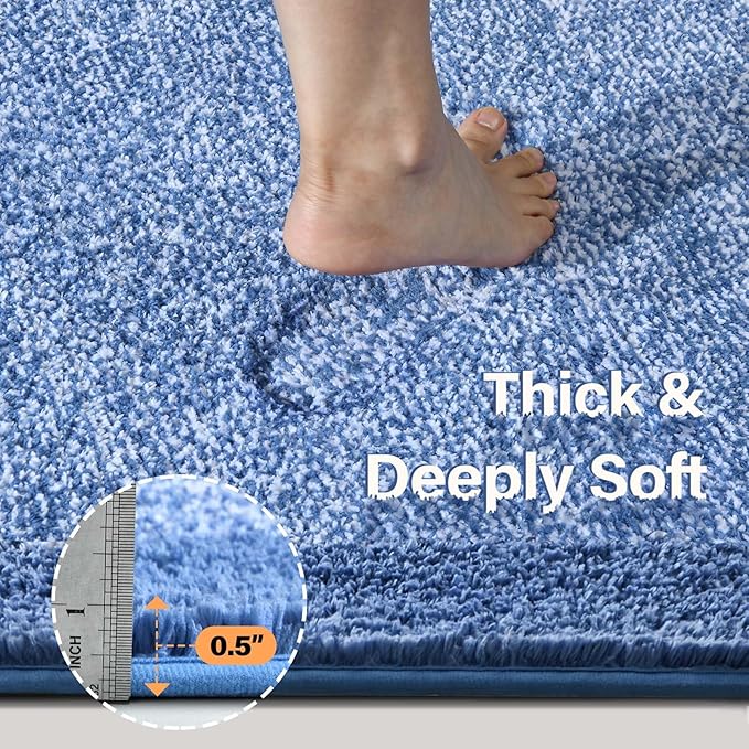 Bathroom Rugs 30x20 Non Slip Washable, Blue Bath Mat for Bathroom Floor Tub, Soft Absorbent Quick Dry Mats for Shower, Bathtub,Home Decor