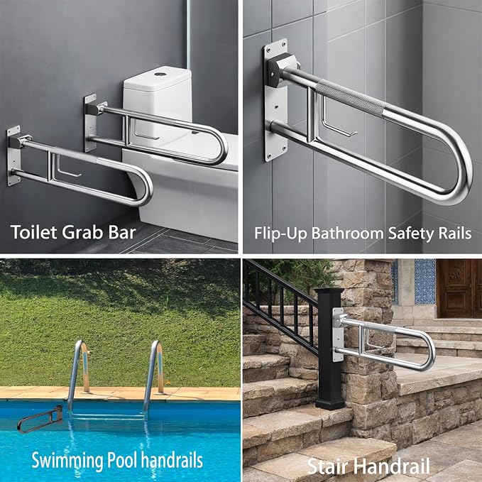 Grab Bar for Toilet,23.6" Flip-Up Toilet Grab Bar with Paper Holder,304 Stainless Steel Bathroom Safety Rail, Anti-Slip Folding Handicap Grab Bar for Seniors, Elderly & Disabled