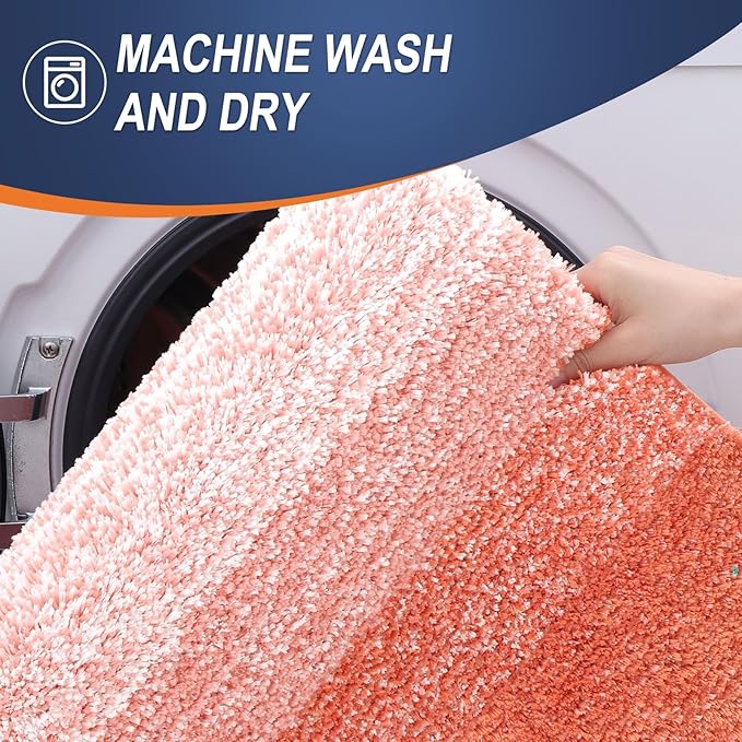 OLANLY Small Bathroom Rugs Mat 24x16, Extra Soft Absorbent Microfiber Bath Rugs, Rubber Backing, Quick Dry, Machine Washable Bath Mats for Bathroom Floor, Tub and Shower, Home Decor Accessories, Coral