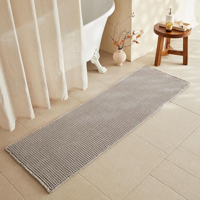 TYUU Waffle Runner Rug Bathroom, Long Boho Bathroom Rugs Non Slip Washable Super Absorbent Quick Dry Farmhouse Bath Decor, 72"x24" Light Grey