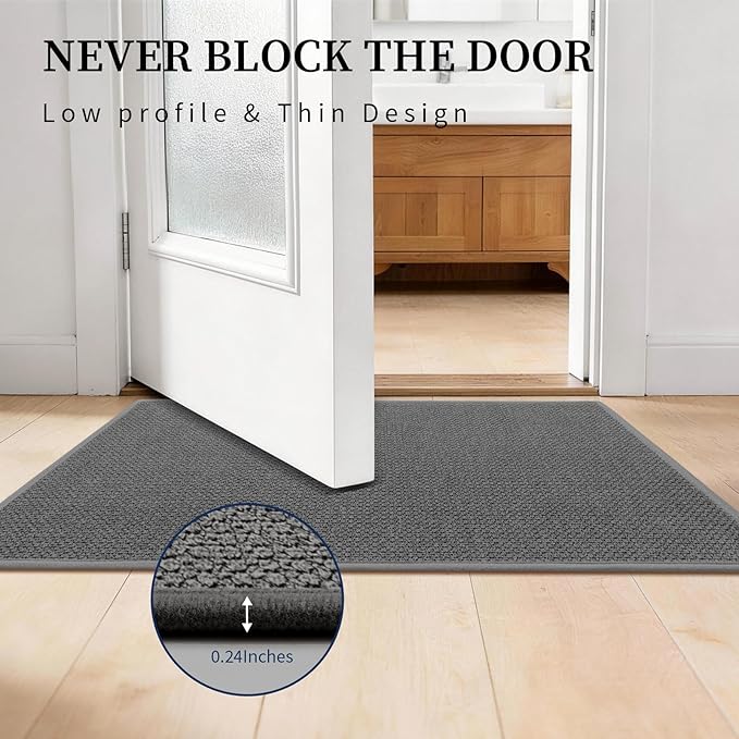 YIHOUSE Dark Gray Bathroom Rugs with Toilet Rug, Quick Dry Thin Bath Mat Sets 2 Piece, Non Slip Absorbent Machine Washable, Bath Rugs for Tub Sink Home Decor (17"x24" + 17.5"x24" U-Shaped)