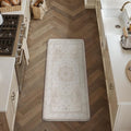 PureCozy Kitchen Mats for Floor Anti Fatigue Cushioned Beige Vintage Kitchen Mats Waterproof Non Slip Comfort Standing Oriental Medallion Runner Rug for Sink Laundry Office Bathroom 17.3"x47"