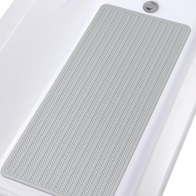 OTHWAY Bathtub Mat Non Slip, Extra Long Rubber Bath Mat for Tub, Machine Washable Shower Anti Slip Mat with 332 Strong Suction Cups (A Little Grey, 36" x 17")