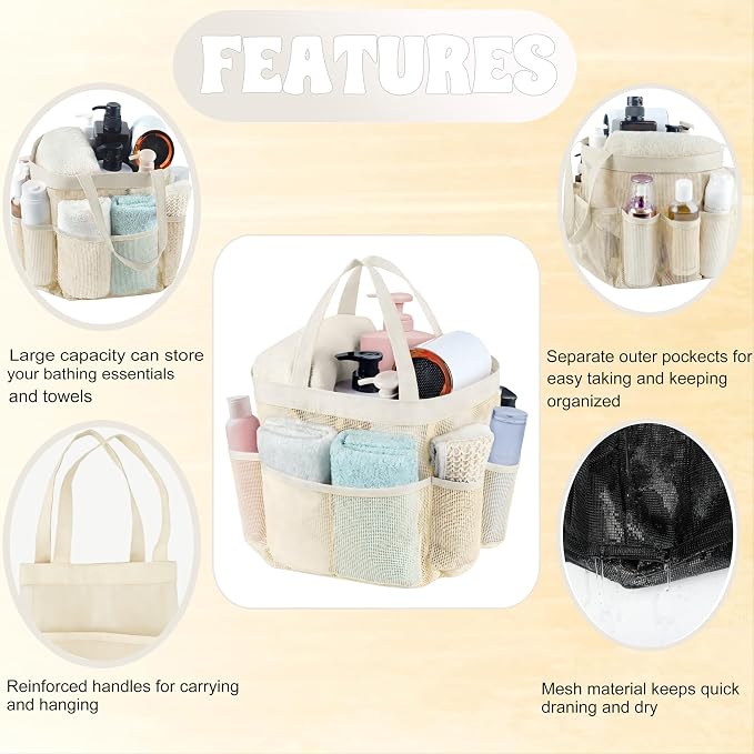 Attmu Mesh Shower Caddy Portable, Quick Dry Hanging Shower Tote Bag for College Dorm Room Essentials, Large Capacity Caddy Dorm for Bathroom Gym Swimming
