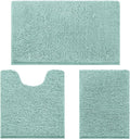HOMEIDEAS 3 Pieces Bathroom Rugs, Ultra Soft Non Slip Absorbent Chenille Toilet Bath Mat Set (Eggshell Blue)