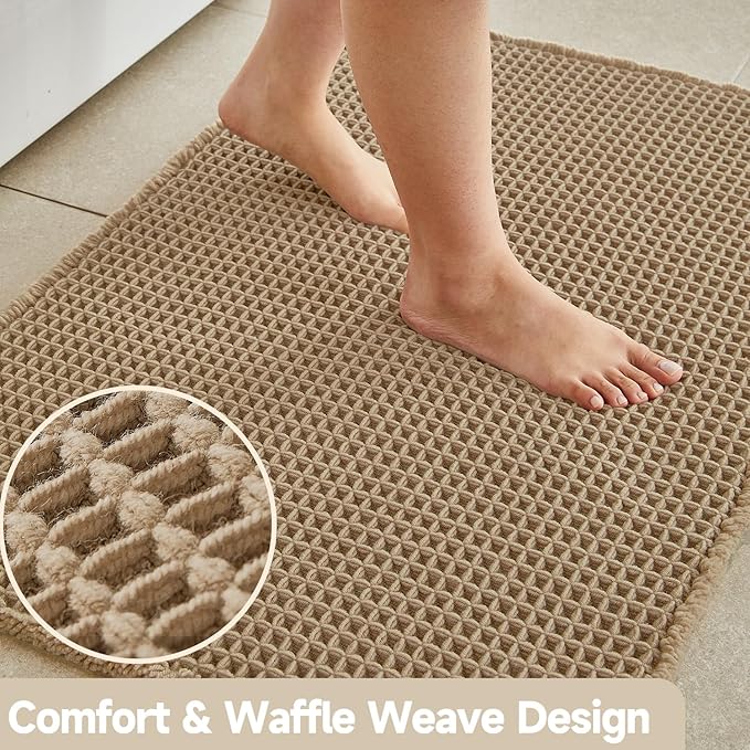 TYUU Waffle Runner Rug Bathroom, Long Boho Bathroom Rugs Non Slip Washable Super Absorbent Quick Dry Farmhouse Bath Mat, 72"x24" Khaki