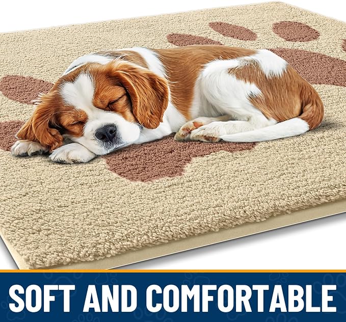 Smiry Dog Door Mat for Muddy Paws, Absorbs Moisture and Dirt, Low-Profile Entryway Mat with Non-Slip Backing, Entry Indoor Outdoor Doormat for Inside Floor (48x30 Inches, Light Beige, Paw)