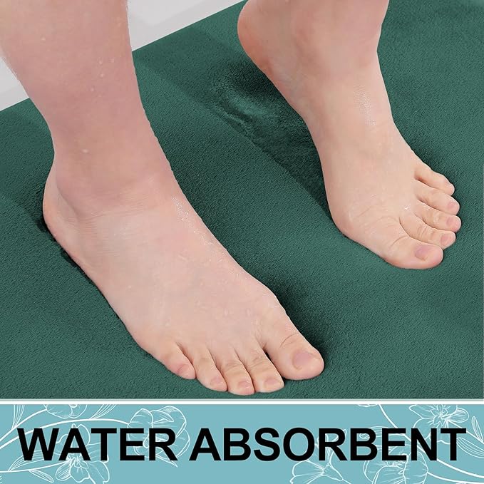 Smiry Memory Foam Bath Mat 36x24, Extra Soft and Absorbent Bathroom Mats, Non Slip Washable Carpet for Floor, Shower and Tub, Green