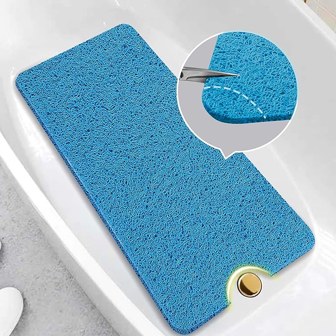 Asvin Soft Textured Bath, Shower, Tub Mat, 47x16 Inch, Phthalate Free, Non Slip Comfort Bathtub Mats with Drain, PVC Loofah Bathroom Mats for Wet Areas, Quick Drying