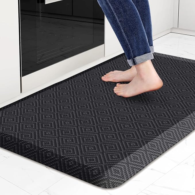 Mattitude 4/5 Inch Thick Kitchen Mat Cushioned Anti-Fatigue Floor Mat Water Resistant Non-Slip Mats and Rugs Standing and Comfort Desk Mats for House Sink Office Laundry (Black, 22"x36")
