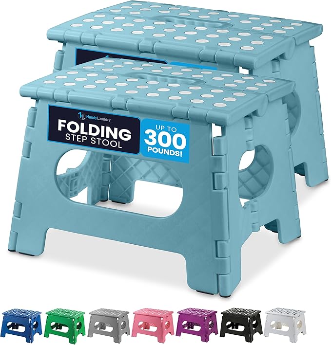 Handy Laundry Folding Lightweight Step Stool - Sturdy Enough to Support Adults - Opens Easy with One Flip - Great for Kitchen, Bathroom or Bedroom (Teal | 2-Pack)