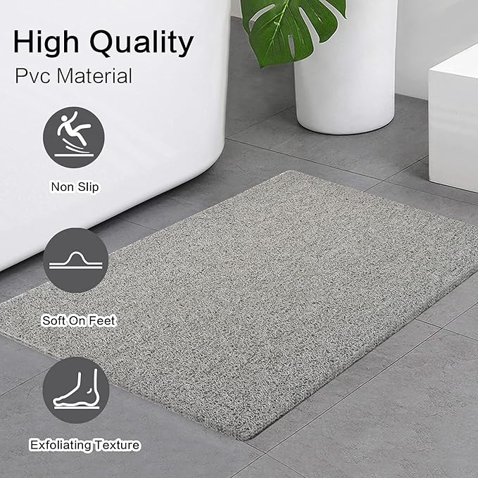 Shower Mat Non Slip Without Suction Cups, 32x17 Inch, PVC Loofah Bath Mat for Textured Tub Surface, Bathroom, Bathroom, Quick Drying (Grey)
