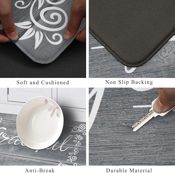 HEBE Anti Fatigue Kitchen Mat Set of 2 Non Slip Cushioned Kitchen Mats for Floor Waterproof Farmhouse Kitchen Rugs and Mats Set Comfort Standing Desk Mat Carpet for Sink,Office,Laundry