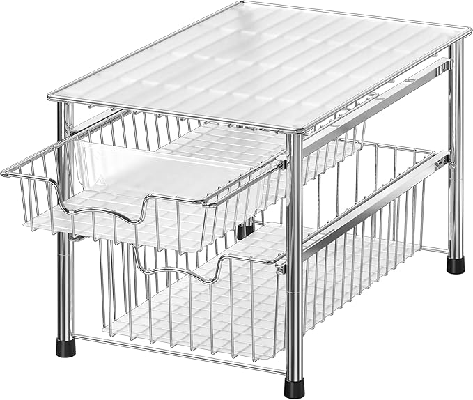 Simple Houseware Stackable 2 Tier Sliding Basket Organizer Drawer, Chrome