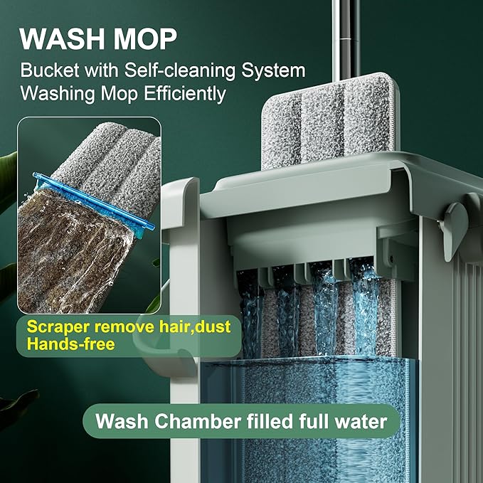 JOYMOOP Mop and Bucket Set – Commercial and Household Floor & Wall Cleaner with Long Handle, Includes 5 Microfiber Mop Pads for Easy Use