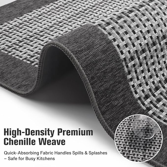 StepRite Kitchen Mats for Floor, Non-Slip Kitchen Rugs Set of 2 PCS, Super Absorbent Washable Kitchen Mats with Rubber Backing, Runner Mats for Front of Sink (20"x32"+20"x47" Grey)