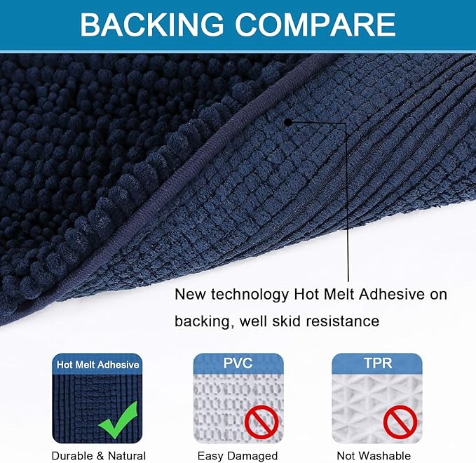 H.VERSAILTEX Bathroom Rugs Bath Mat Runner Rug Non Slip Kitchen Rug Extra Long Bath Rug Runners Oversized 59" x 20" Absorbent Washable Dry Fast Plush Area Rug for Bathroom/Bedroom - Navy
