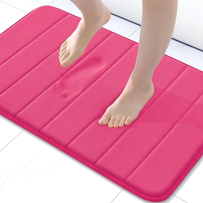 Buganda Memory Foam Bath Mat, 30" x 20", Ultra Soft and Non-Slip Bathroom Rugs, Water Absorbent and Machine Washable Bath Rug for Bathroom, Shower, and Tub, Deep Pink