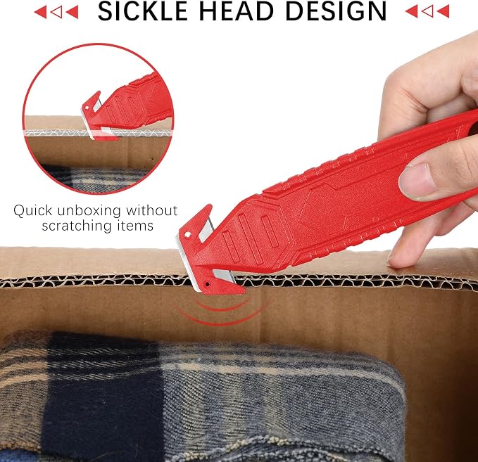 Therwen Safety Box Cutter Knife of Stainless Steel Concealed Blade Package Opener with Tape Splitter for Carton Cardboard Wrap Letter Work Bag Straps Film Utility Tool(Red,30 Pcs)