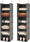 MAX Houser 6 Tier Shelf Hanging Closet Organizer, Closet Hanging Shelf with 2 Sturdy Hooks for Storage,2 Pack, Foldable (Grey)