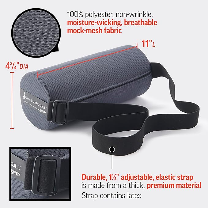 OPTP The Original McKenzie Lumbar Roll – USA-Made Low Back Lumbar Support for Office Chair & Car Seat Back Support Cushion. The Preferred Lumbar Pillow by Physical Therapists - Standard Density