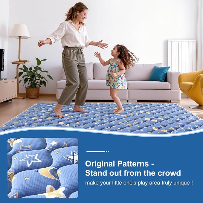 Odorless Premium Foam Baby Play Mat 50" x 50", Soft Microfiber Fabric Crawling Mat for Floor- Comfortable and Hypoallergenic, Non-Slip Cushioned Floor Playpen mat for Infants,Babies,Toddlers