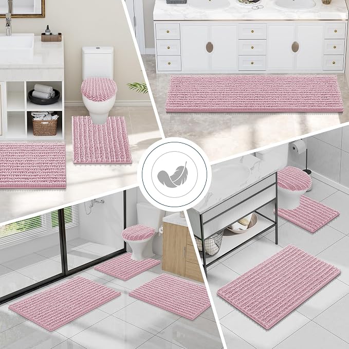 Smiry Bathroom Toilet Rugs U Shaped 24x20, Extra Soft Absorbent Non Slip Rubber Backing Chenille Contour Bath Rugs for Toilet, Machine Washable Contoured Bath Mats, Dusty Rose
