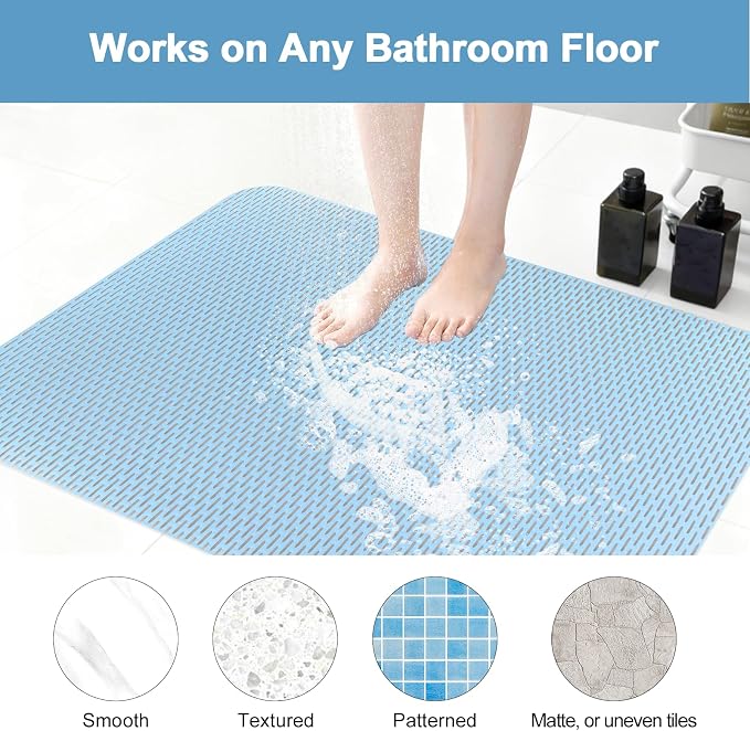 Extra Large Shower Mat: 47"x32" Non Slip Shower Mats for Inside Shower, PVC Anti Slip Shower Stall Mats No Odor, Trimmable Walk in Shower Mats for Elderly Kids