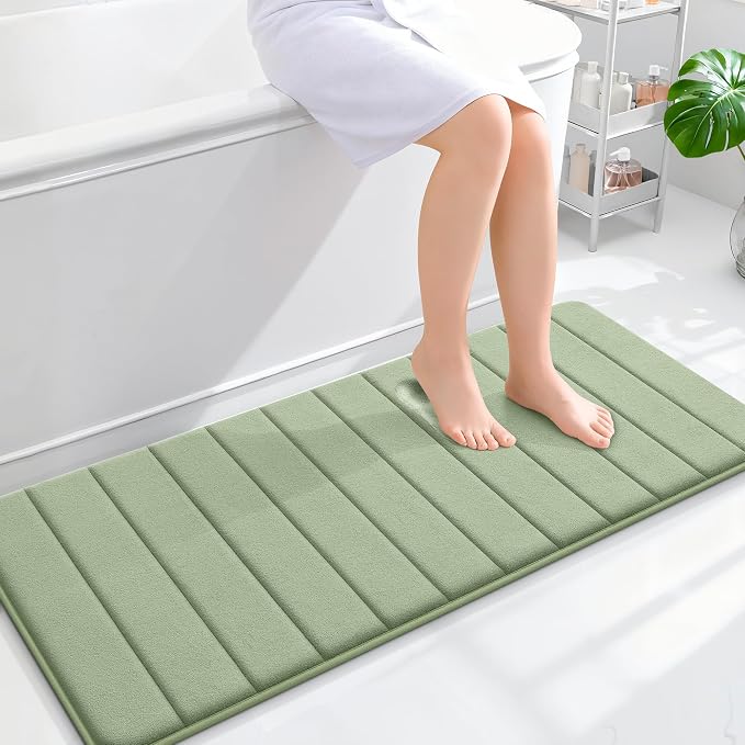 OLANLY Memory Foam Long Bathroom Rugs Runner 47x20, Super Soft Absorbent Bath Mat, Quick Dry, Machine Washable Shower Floor Rugs, Bathmat Carpet, Bathroom Home Decor Accessories, Sage Green