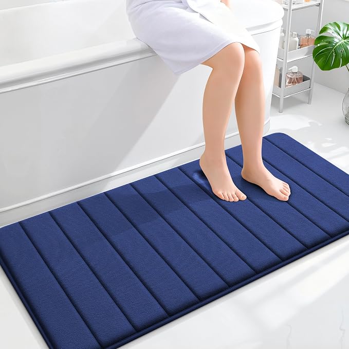 OLANLY Memory Foam Long Bathroom Rugs Runner 47x24, Super Soft Absorbent Bath Mat, Quick Dry, Machine Washable Shower Rugs, Bathmat Carpet, Bathroom Home Decor Accessories, Twilight Sapphire