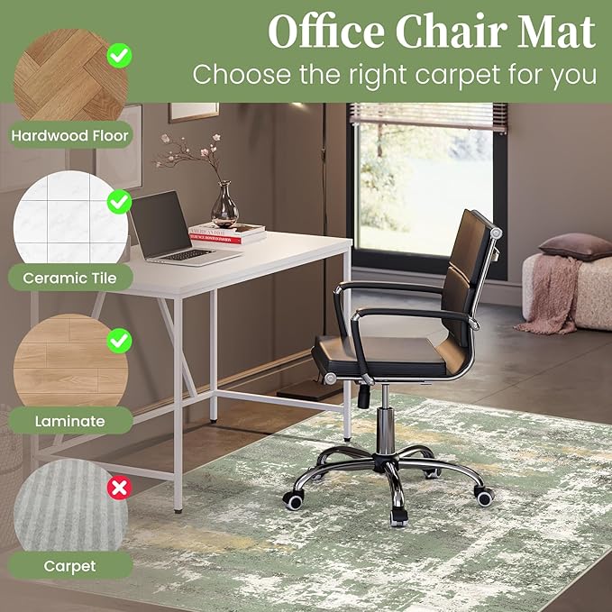 Office Chair Mat for Hardwood Floor & Tile Floor,48"X 60" Heavy Duty Desk Chair Mat for Hard Floors, Under Desk Rug for Rolling Computer Chair,Anti Slip,Low Pile Carpet Floor Protector-Abstract Green