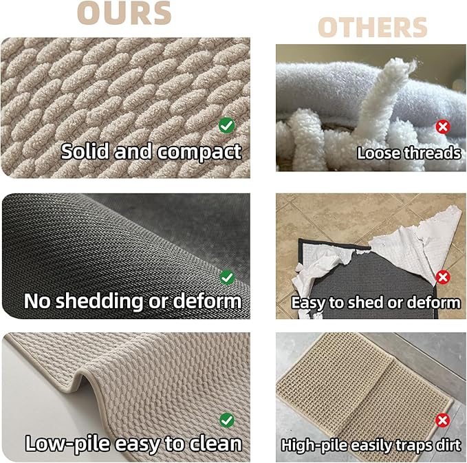 TYUU Large Bathroom Rugs Non Slip Washable Bath Rugs Super Absorbent Bathroom Rug Thin Quick Dry Low Pile Bath Mats, Beige 36"x60"