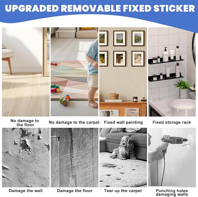 16Pcs Carpet Stickers for Area Rugs, Non-Slip Rug Grippers, Rug Corners to Hold Rug in Place, Heavy Duty Rug Tape for Tile, Stair Rugs, Hardwood Floors No Damage & Hard Floors, Black