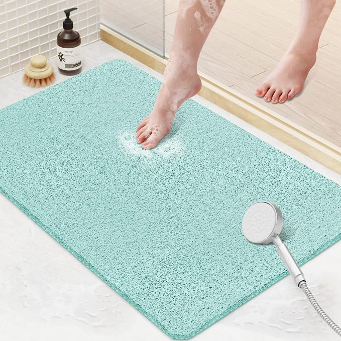 Shower Mat Bathtub Mat Non-Slip,24x16 inch, Soft Tub Mat with Drain,PVC Loofah Bath Mat (Phthalate Free) for Tub and Bathroom,Quick Drying,Green