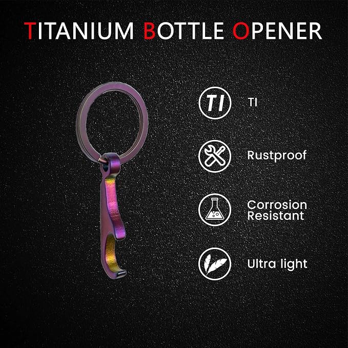 Titanium Bottle Opener, Small Keychain Beer Bottle Opener Can Opener with Stainless Steel Key Ring (Color)