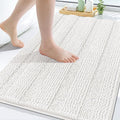 Grandaily Chenille Striped Bathroom Rugs 30x20, Extra Thick and Absorbent Bath Mats, Non-Slip Soft Plush Shaggy Shower Carpet, Machine Wash Dry, Bath Rug for Bathroom, (Medium, Cream)