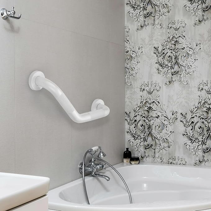 Grab Bars for Bathtubs and Showers- 1-1/4 x 16 Angled Shower Grab Bar for Seniors Knurled Stainless Steel Handicap Grab Bars for Wall (White, 2 Pack)