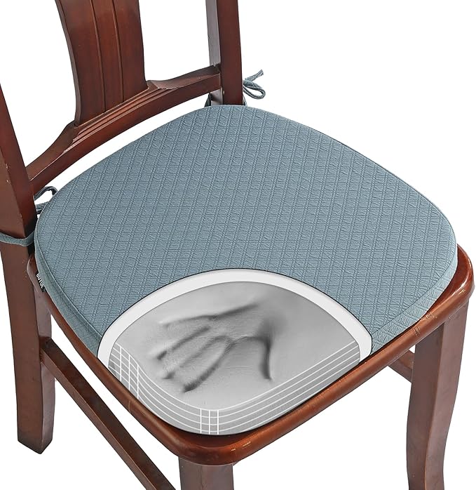BUYUE Luxury 100% Pure Memory Foam Chair Cushion 1 Pack, Jacquard 16" U-Shape Comfortable Dining Chair Pad, Removable Slip Resistant Kitchen Chair Seat Cushion, (1 Piece, Sky Blue)