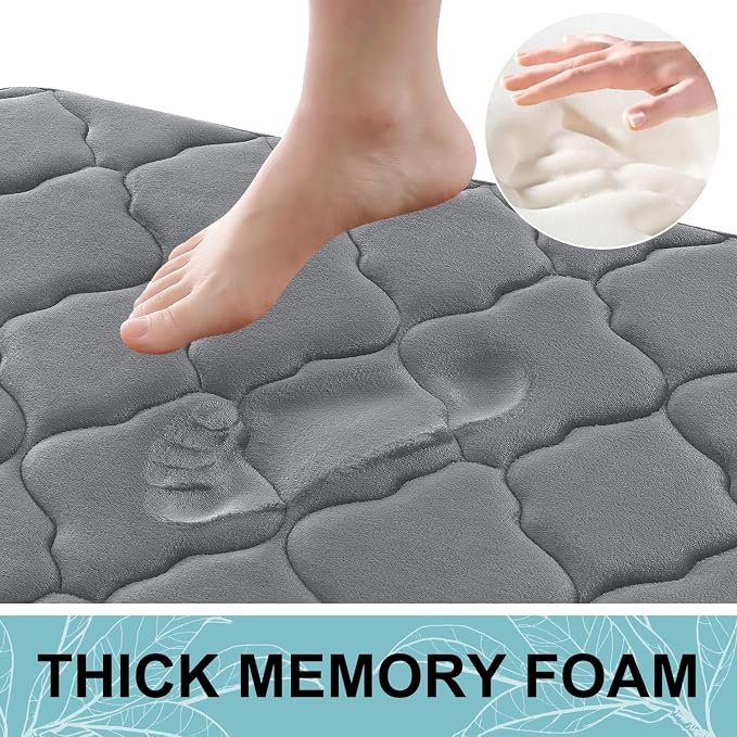 OLANLY Memory Foam Bath Mat Rug 47x24, Ultra Soft and Absorbent Bathroom Rugs, Non-Slip, Comfortable, Machine Washable Bath Carpet for Bathroom Floor, Tub, Shower and Home Decor Accessories, Dark Grey
