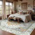 RELEANY Area Rugs 6'x8' Washable Non-Slip, Floral Vintage Distress Medallion Carpet for Living Room Bedroom Dining Room, Beige Carbon Grey Orange