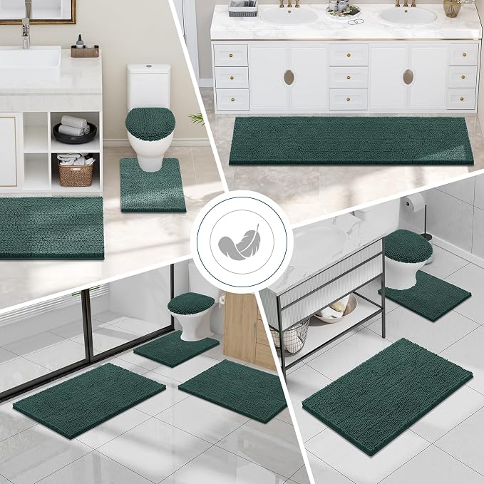 Smiry Luxury Chenille Toilet Rugs U-Shaped 24x20, Soft Absorbent Non-Slip Contour Bathroom Rugs for Toilet, Machine Washable Contoured Bath Mats, Green
