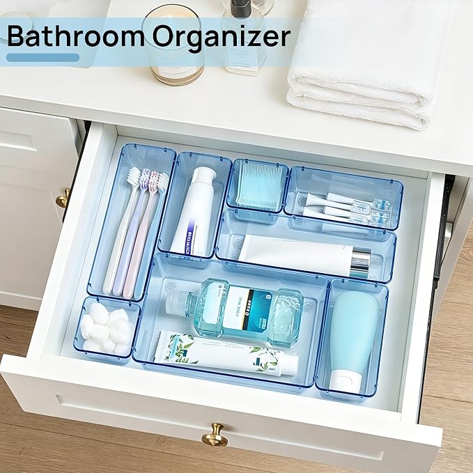Vtopmart 25 PCS Plastic Drawer Organizers Set, 4-Size Versatile Bathroom and Vanity Drawer Organizer Trays, Storage Bins for Makeup, Bedroom, Kitchen Gadgets Utensils and Office