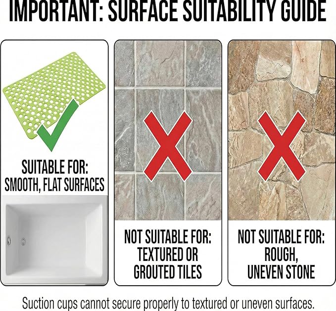 Nonslip Bathtub Mat Extra Soft TPE Bath Mat for Kids, Machine Washable Bathroom Shower Mat, Smooth/Non-Textured Tubs Only, 30L x 17W Inch (Green)