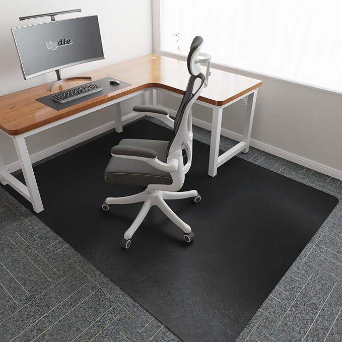 Tydle Chair Mat for Carpet, 60" x 46" Non-Slip Chair Mat for Carpeted Floors, Heavy Duty Computer Under Desk Plastic Floor Mat with Grips, Carpeted Floor Protector for Home Office (Black)