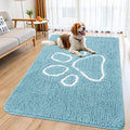 Smiry Dog Door Mat for Muddy Paws, Absorbent Dirt Trapper Non Slip Quick Dry Washable Chenille Mat for Mud Dogs, Entry Rug for Indoor and Outdoor (59x35 Inches, Sky Blue and White)
